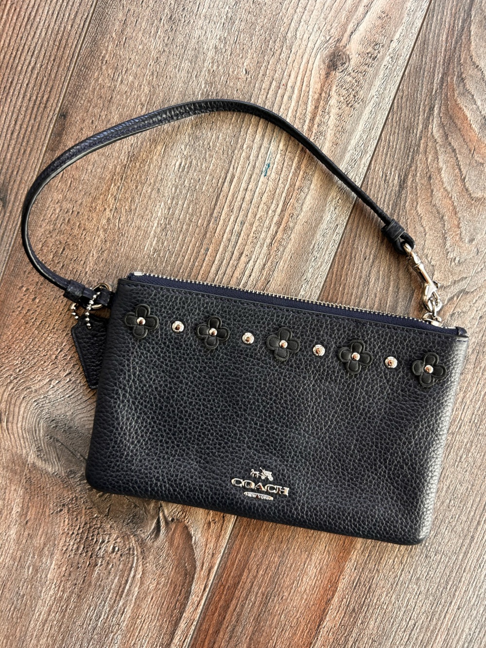 Coach Navy Leather Wristlet Prairie Rivets #22866